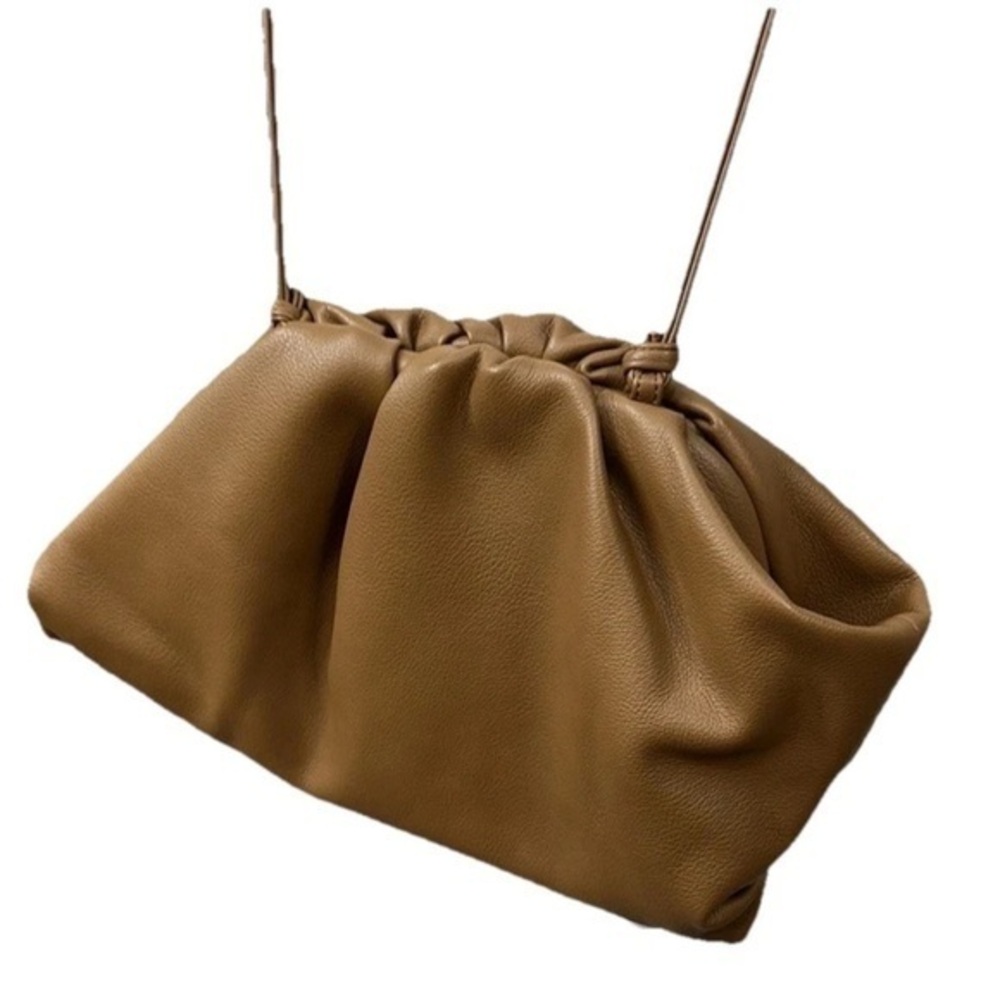 The Drop Brown Vegan Leather Ruched  Crossbody Bag Asymmetrical Bag Purse Women